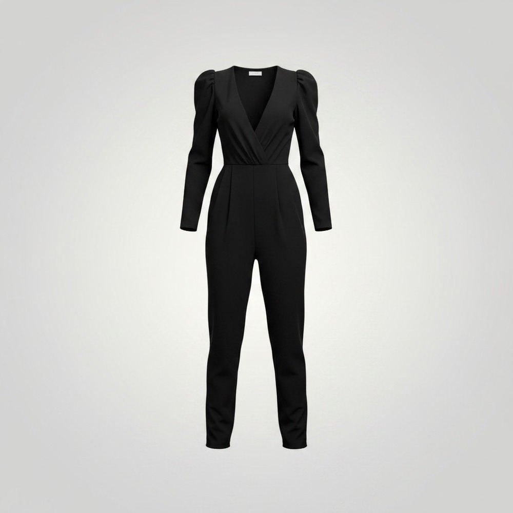 Lizzy & Johnny Lucero Vintage Jumpsuit Women 8 Black V-Neck 80's Chic Academia